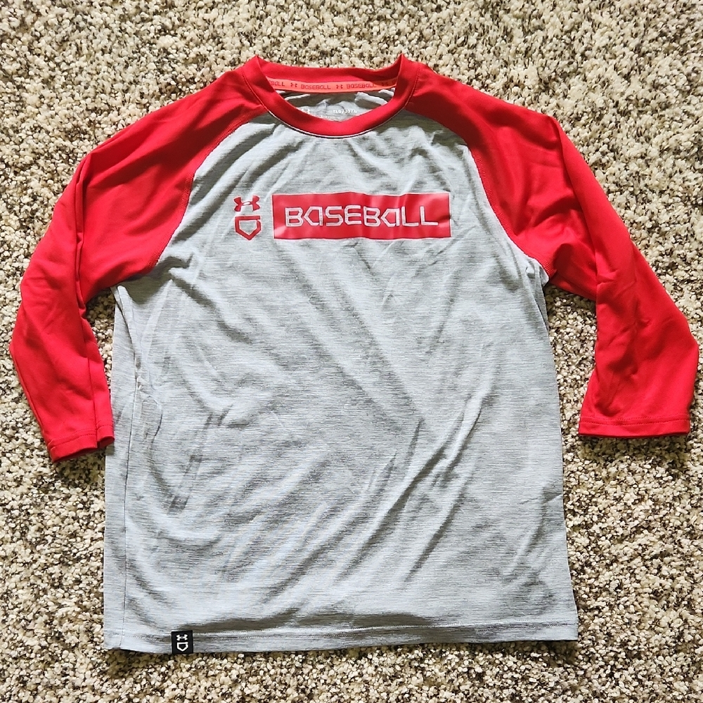 Under Armour Kids Long Sleeve Red and Gray Tee